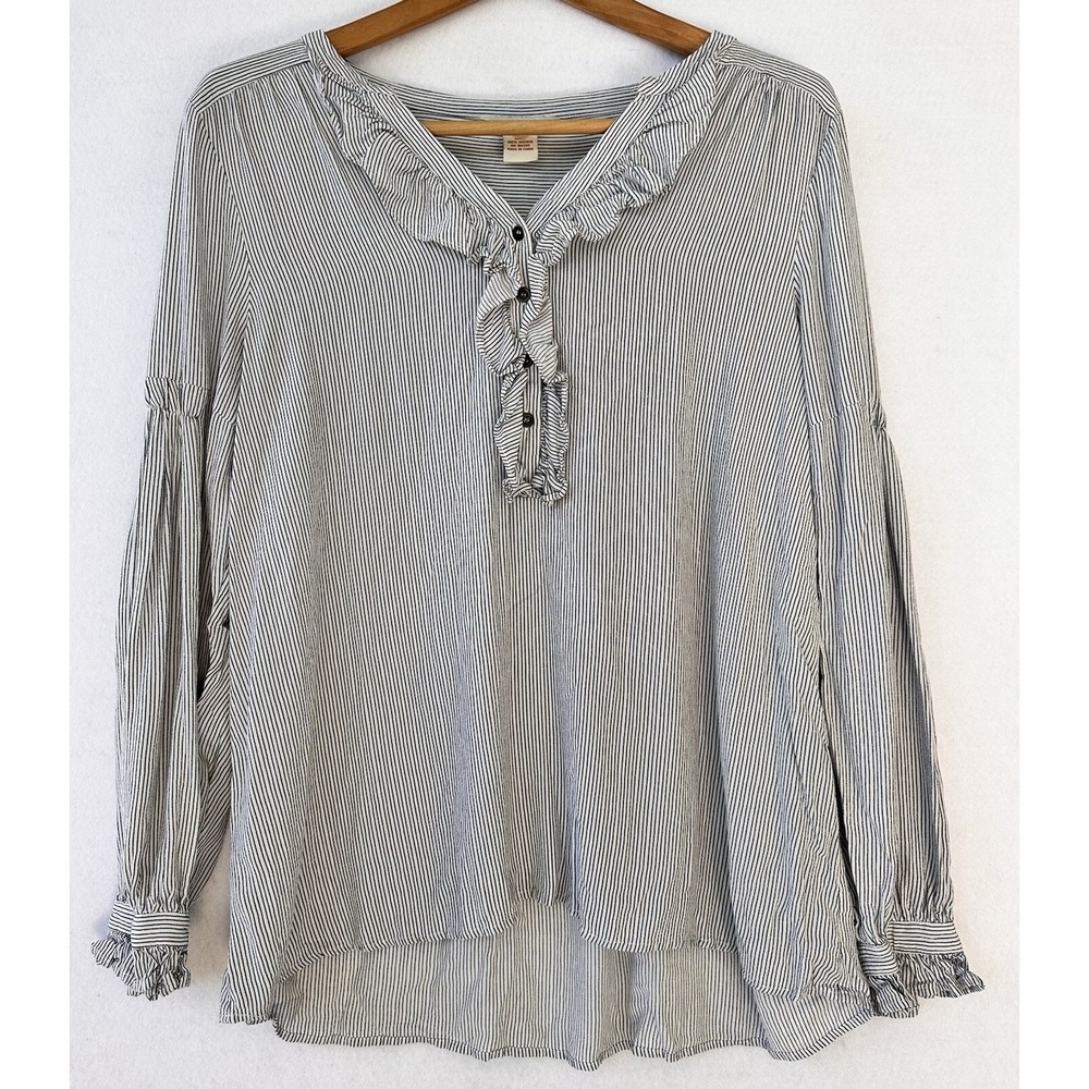 Sundance Button Up Ruffle Striped Cottagecore Top Womens M Blue Excellent